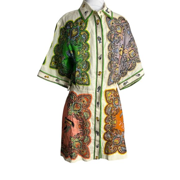 Alemais Womens Size 6 Linen Mini Dress Tropical Mermaid Fish Button Front - Picture 14 of 14